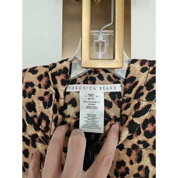 Veronica Beard Brown Leopard Print Puffer Hooded Dickey Blazer Insert Size 00-14 - Picture 5 of 10